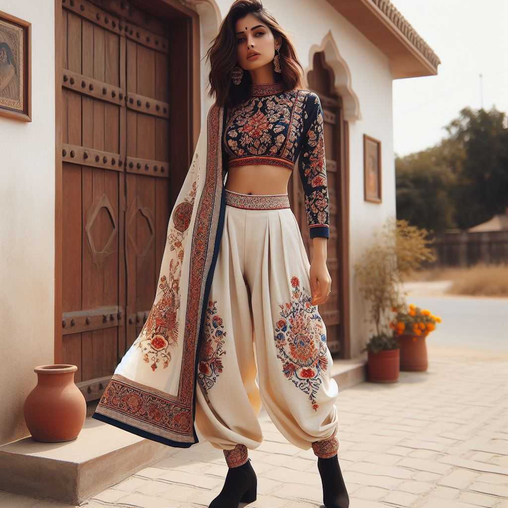 Indo Western Dhoti Pants with Crop Top