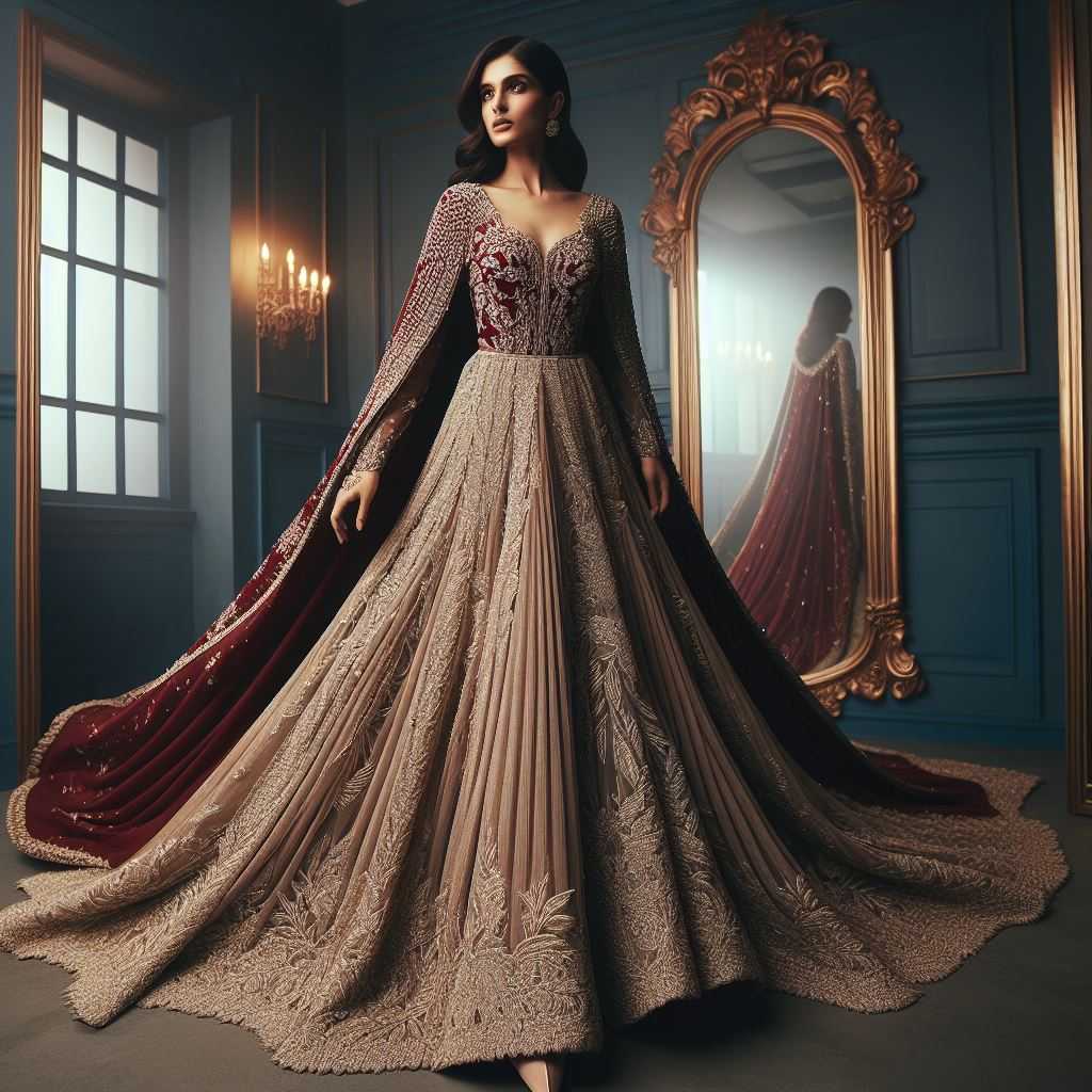 Saree Gown with Cape and Trail