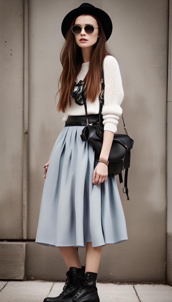 Midi Skirt and Combat Boots