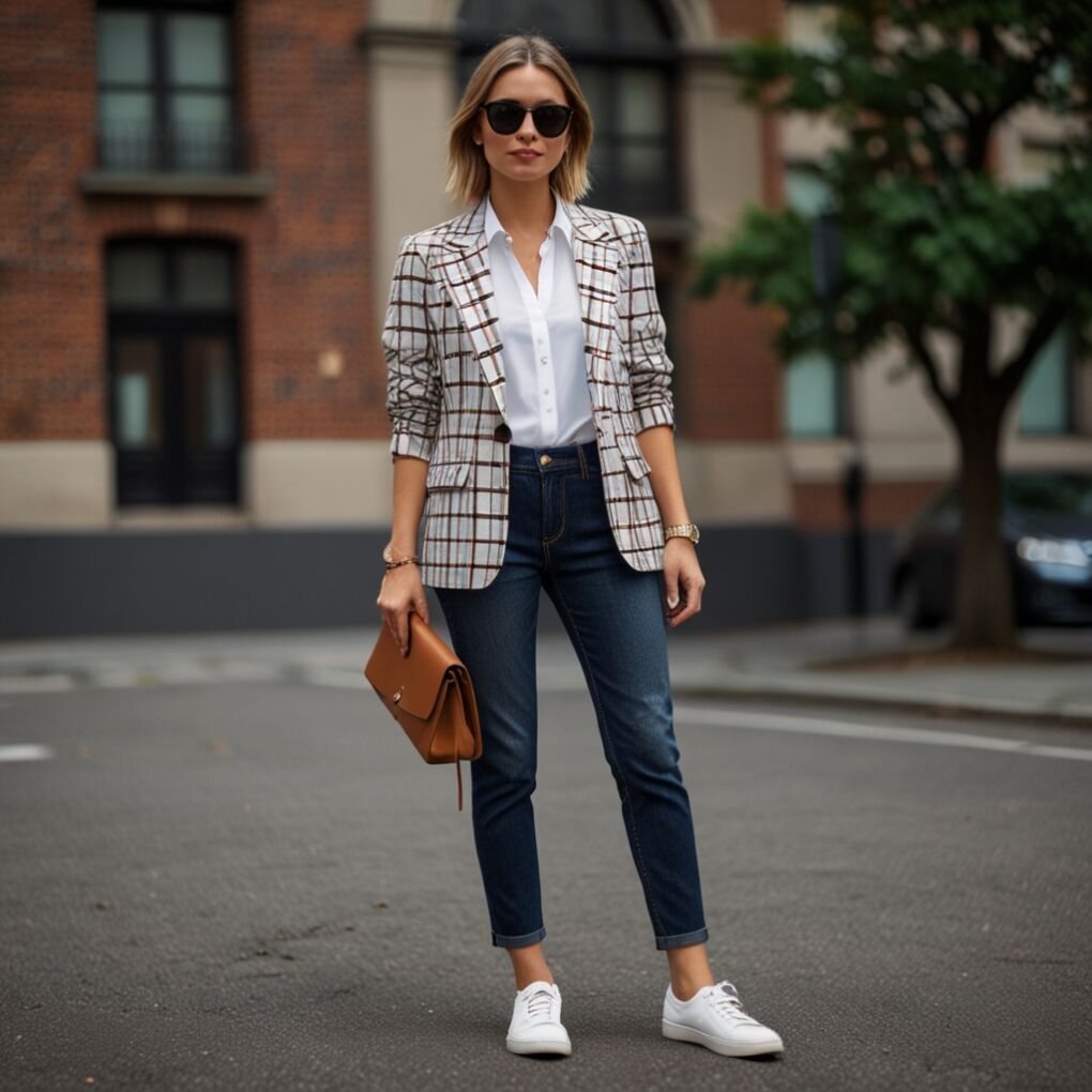 Plaid Blazer and White Tee