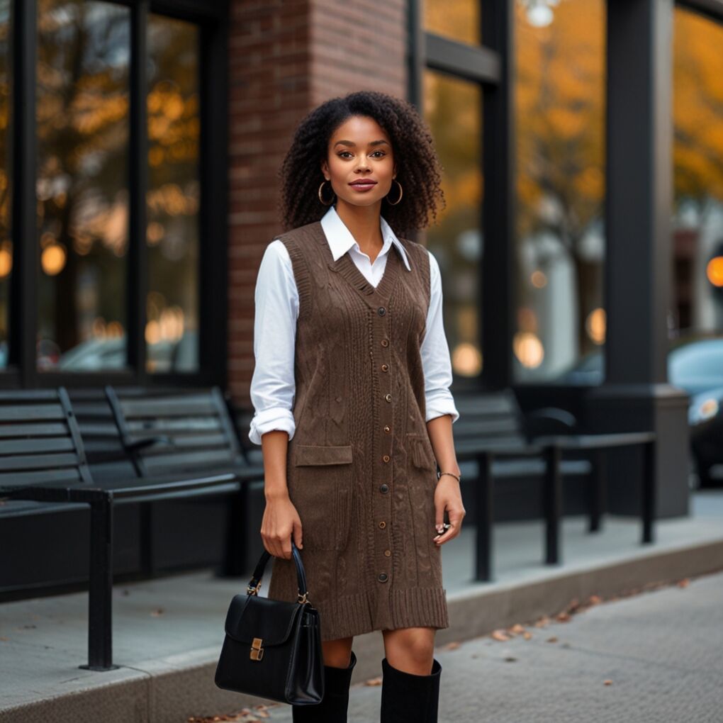 Sweater Vest Dress and Knee-High Boots