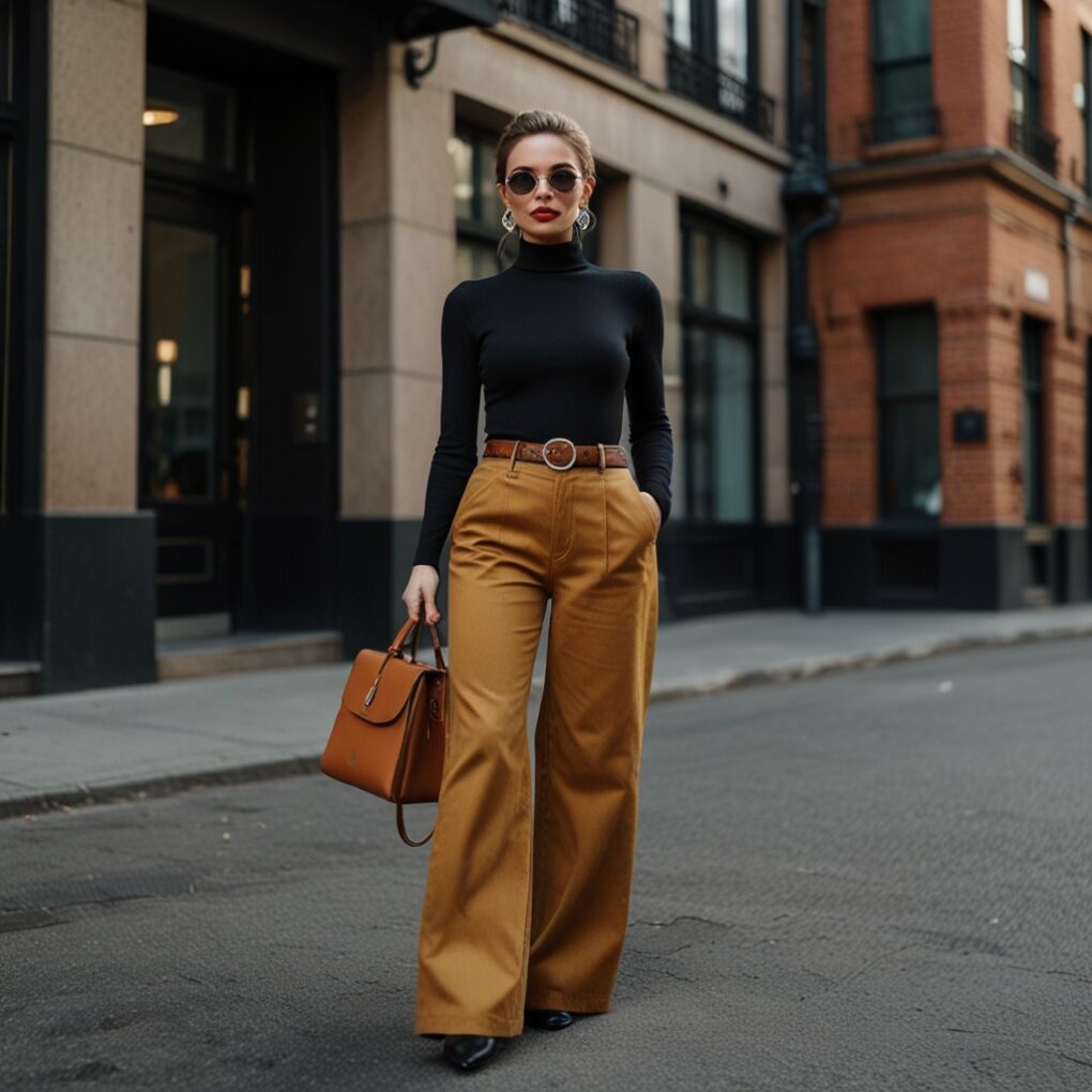 Turtleneck Bodysuit and Wide-Leg Jeans