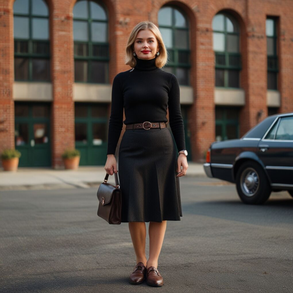 Turtleneck and High-Waisted Skirt