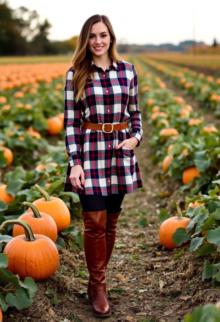 14. Plaid Dress and Tall Boots