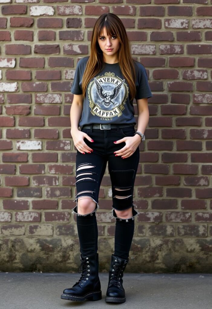 3. Band Tee and Ripped Jeans