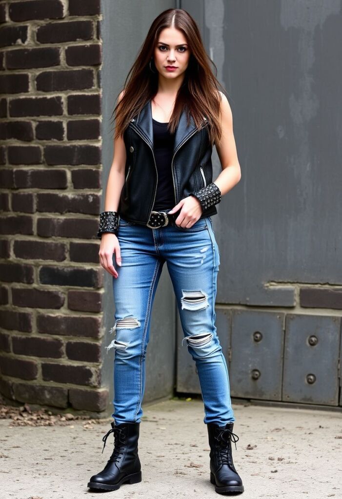 5. Denim and Leather Combo