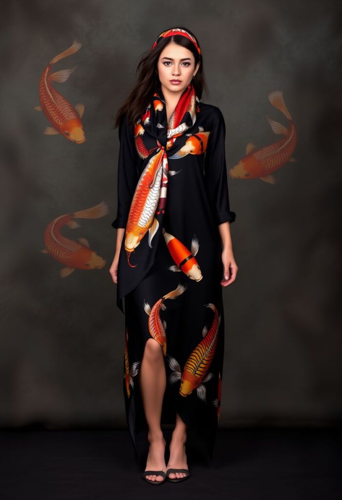 7. Koi Fish Silk Scarf