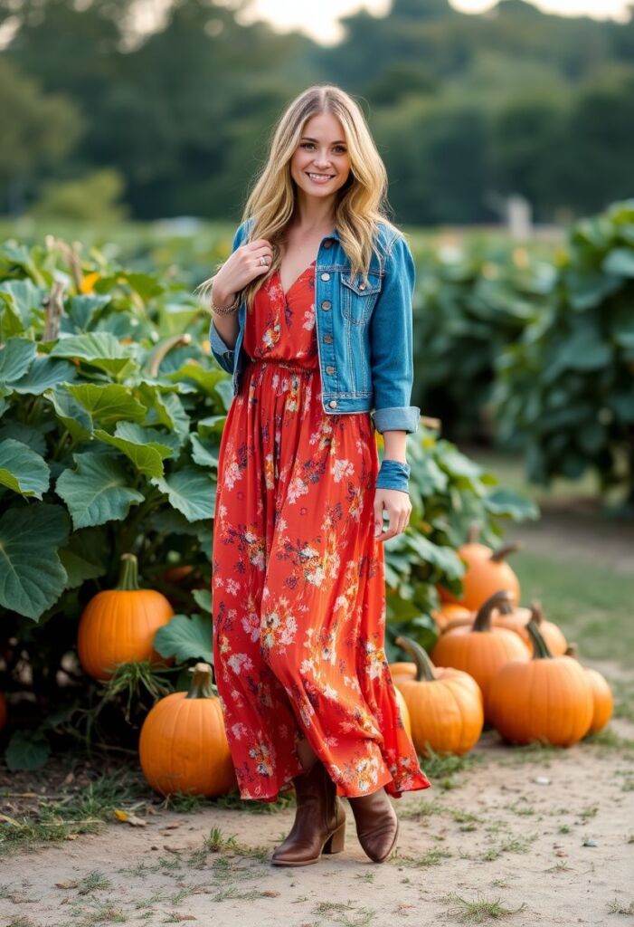 Boho Maxi Dress and Denim Jacket