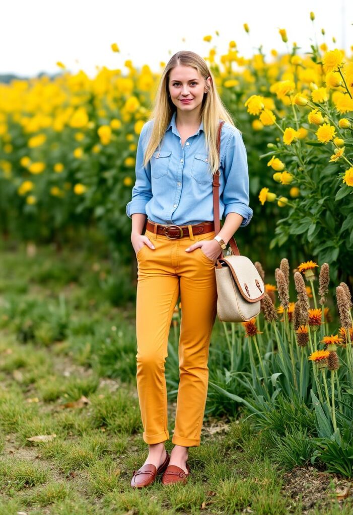 Chambray Shirt and Colored Chinos