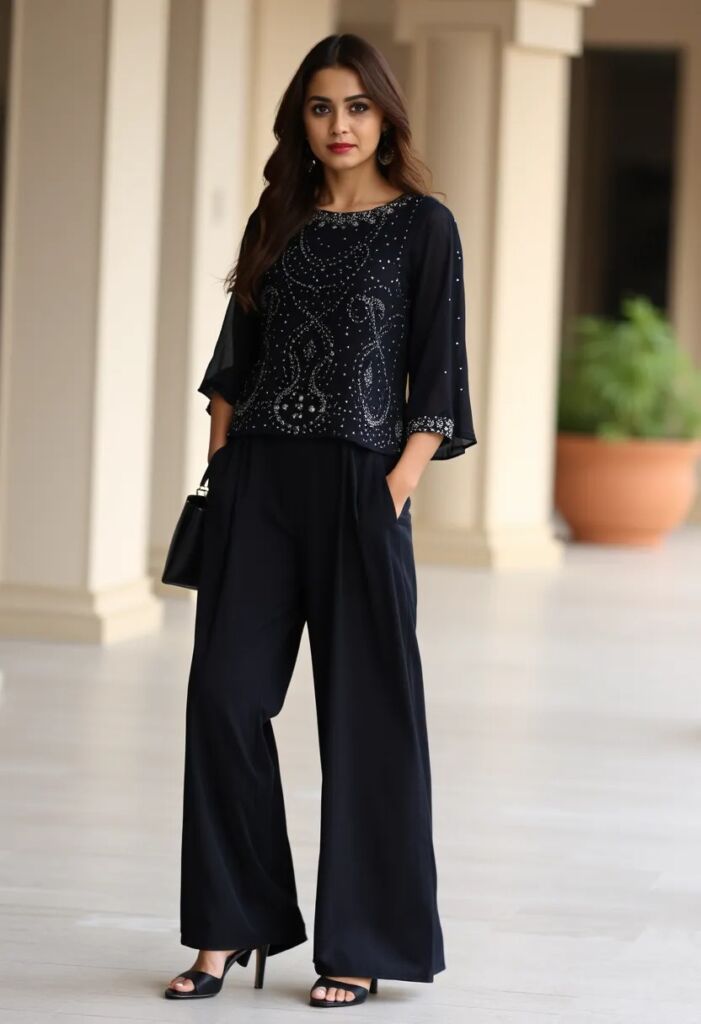 Embellished Top and Palazzo Pants