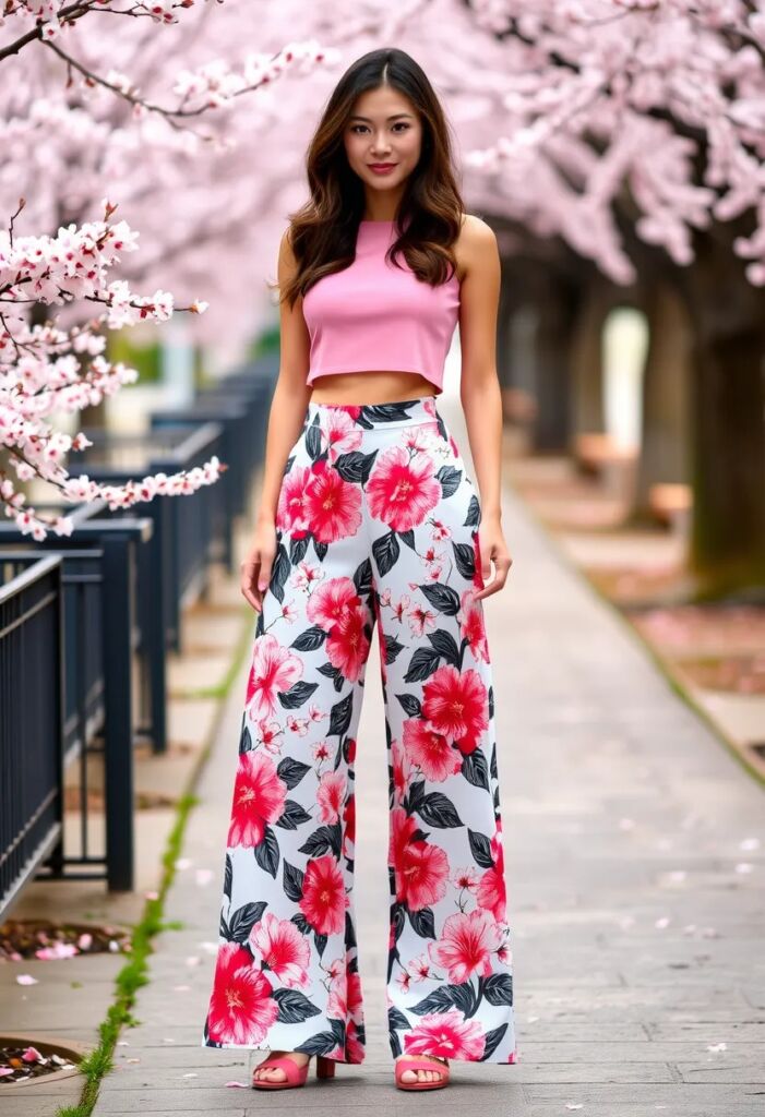 Floral Palazzo Pants and Cropped Blouse