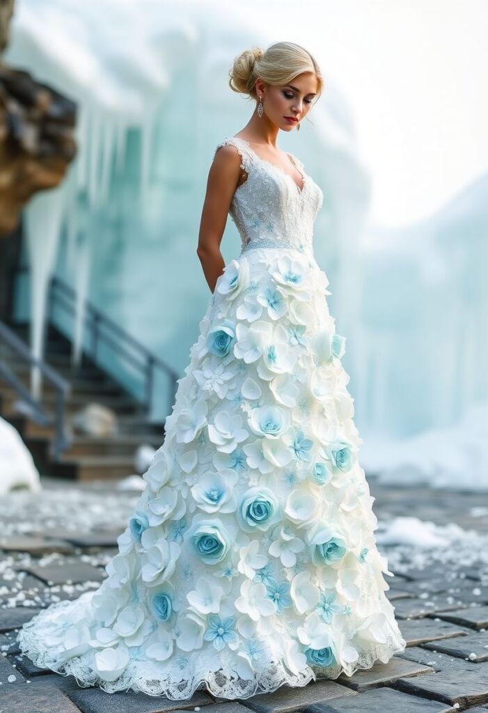 Frozen Floral Appliqué Gown