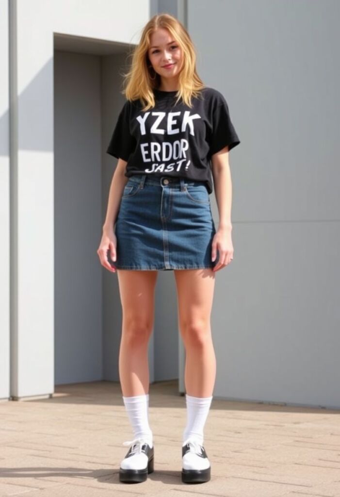 Graphic Baby Tee and Denim Skirt