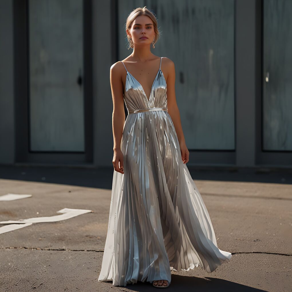 Metallic Pleated Maxi