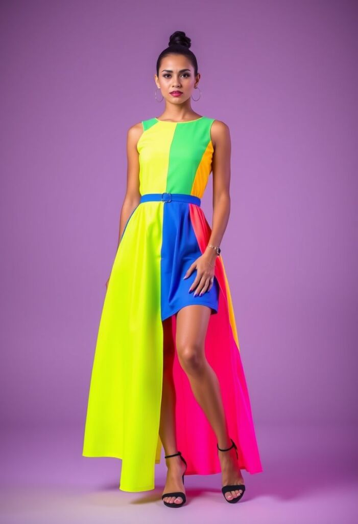 6. Neon Color Blocking: The Statement Dress