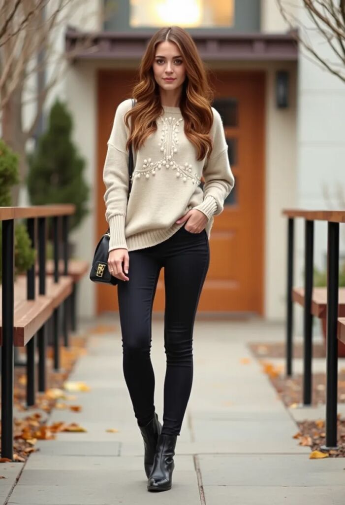 Pearl-embroidered sweater for Cozy Elegance