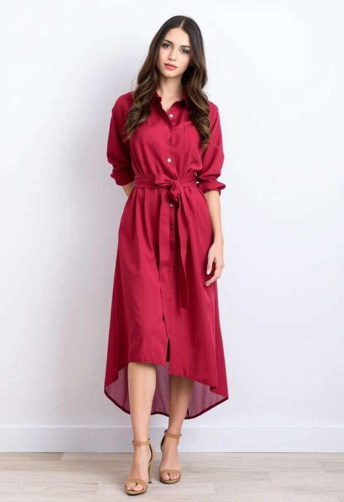 Ribbon-Belted Shirt Dress