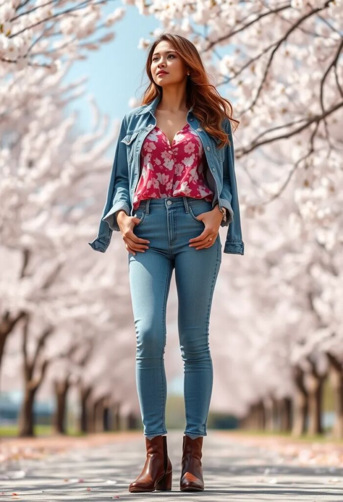 Soft Denim and Floral Top Combo