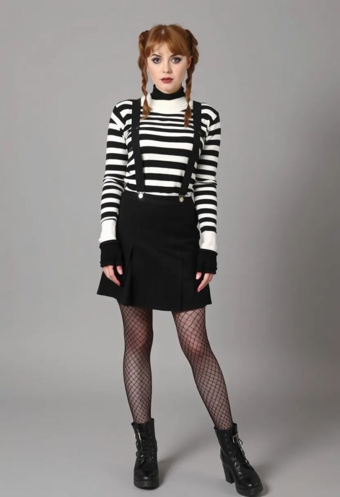 Striped Sweater and Suspender Skirt