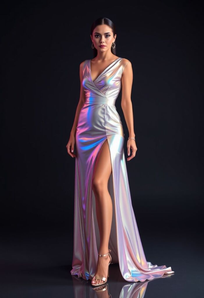 13. Iridescent Maxi Dress with Thigh-High Slit