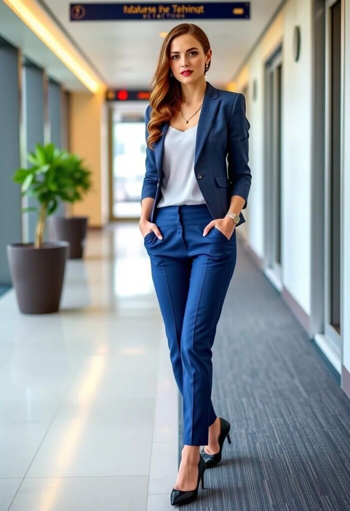 Cropped Trousers and Three-Quarter Sleeve Blazer