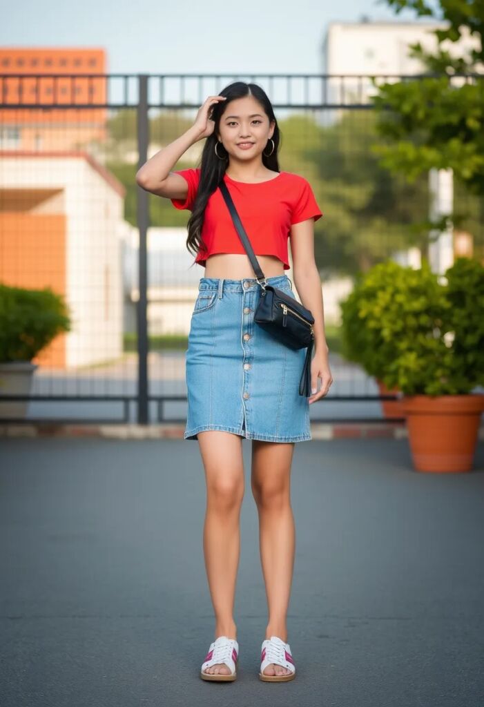 Denim Skirt and Crop Top