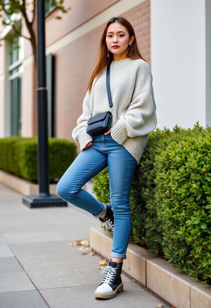 High-waisted jeans and Oversized Sweater