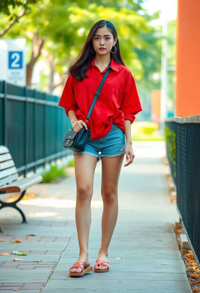 High-waisted shorts and Oversized Shirt