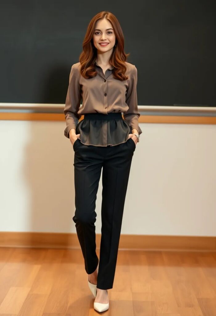 High-waisted trousers with a Blouse