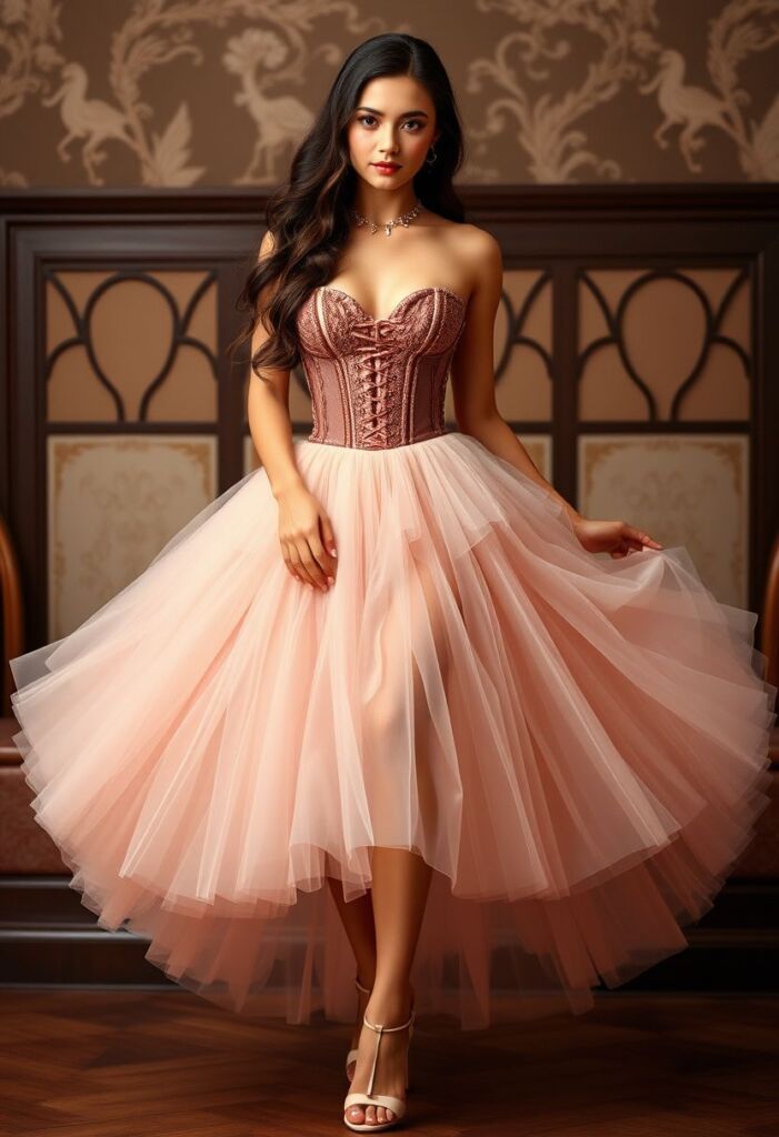 Lace-Up Corset Top and Tulle Skirt