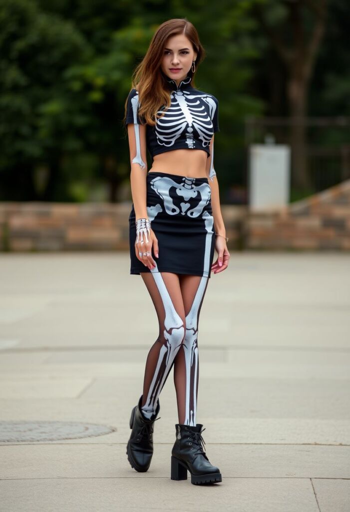 Skeleton Crop Top and High-Waisted Skirt