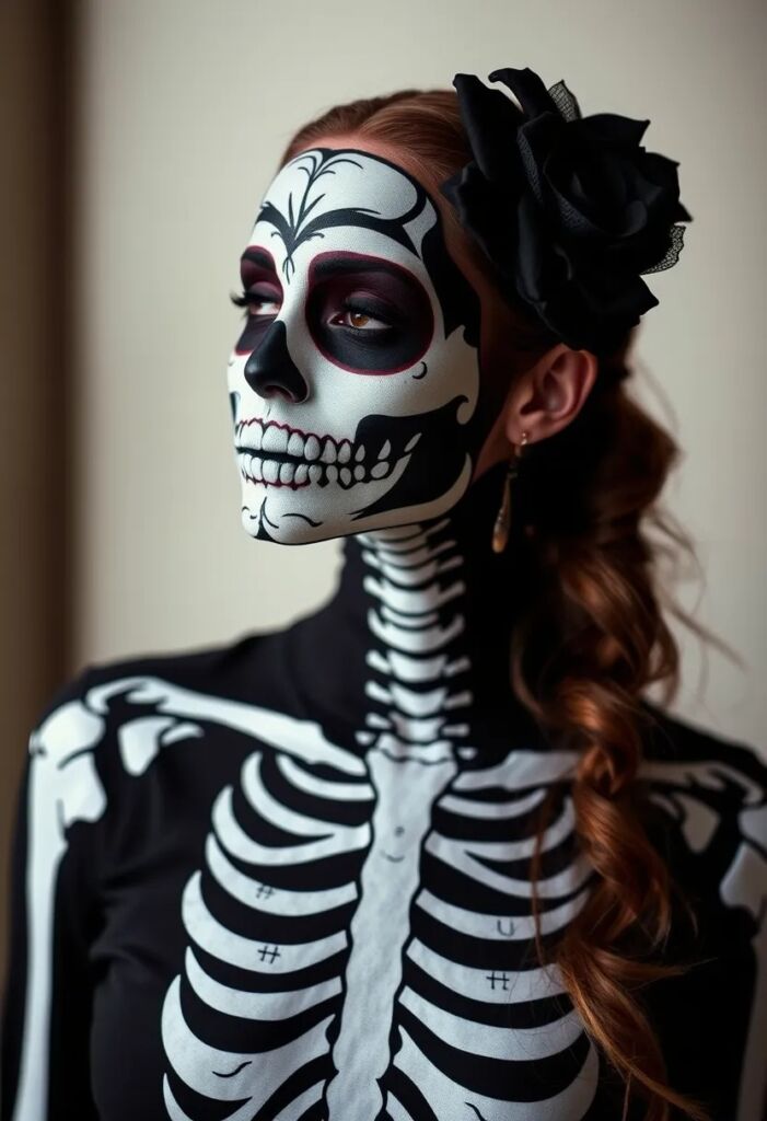 Skeleton Face Paint with Elegant Attire