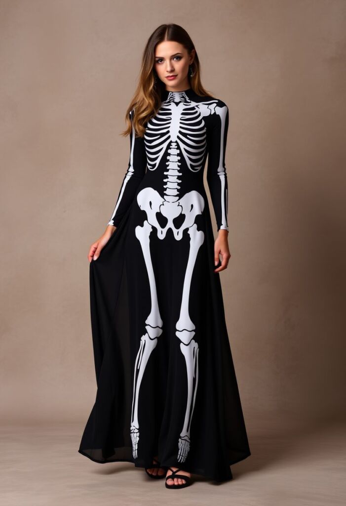 Skeleton Print Maxi Dress