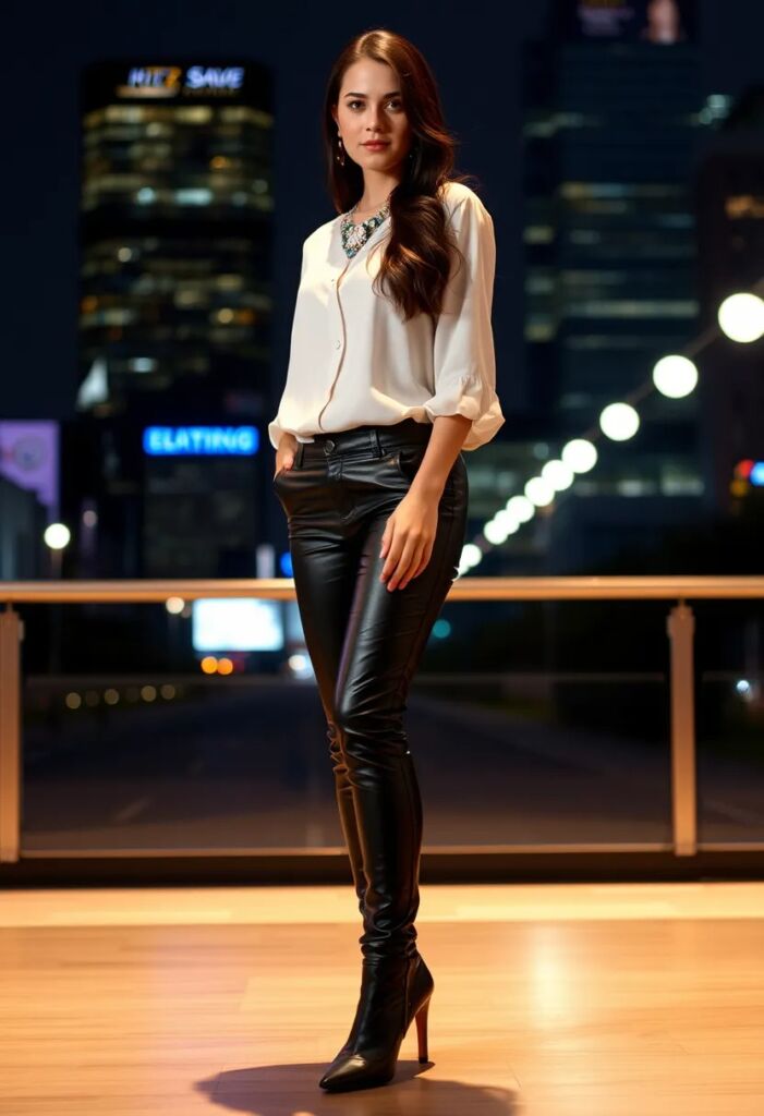 The Leather Pants and Blouse