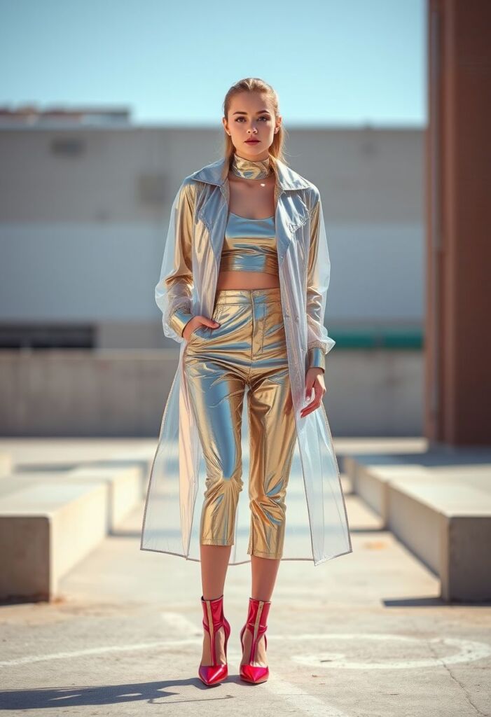 5. Transparent PVC Trench Coat over Metallic Separates