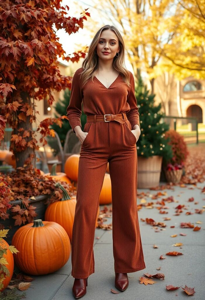 Corduroy Jumpsuit with a Belt