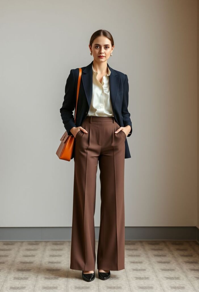 High-waisted wide-leg Trousers with a Blouse