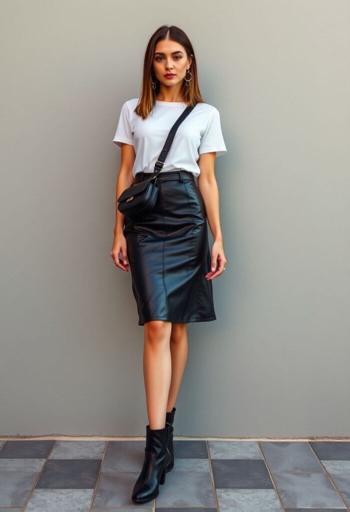 Neapolitan Leather Skirt Outfit