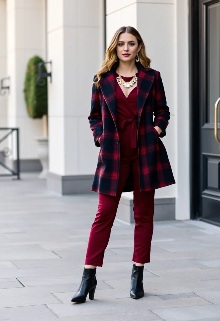 Plaid Coat and Jumpsuit