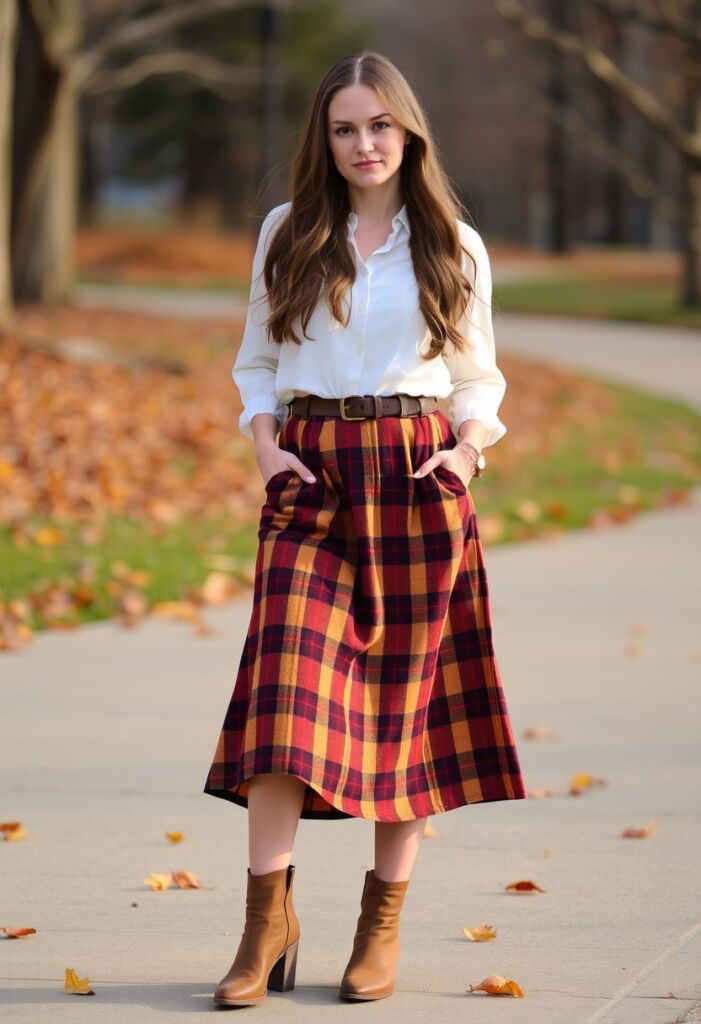 Rustic Plaid Skirt with a Blouse