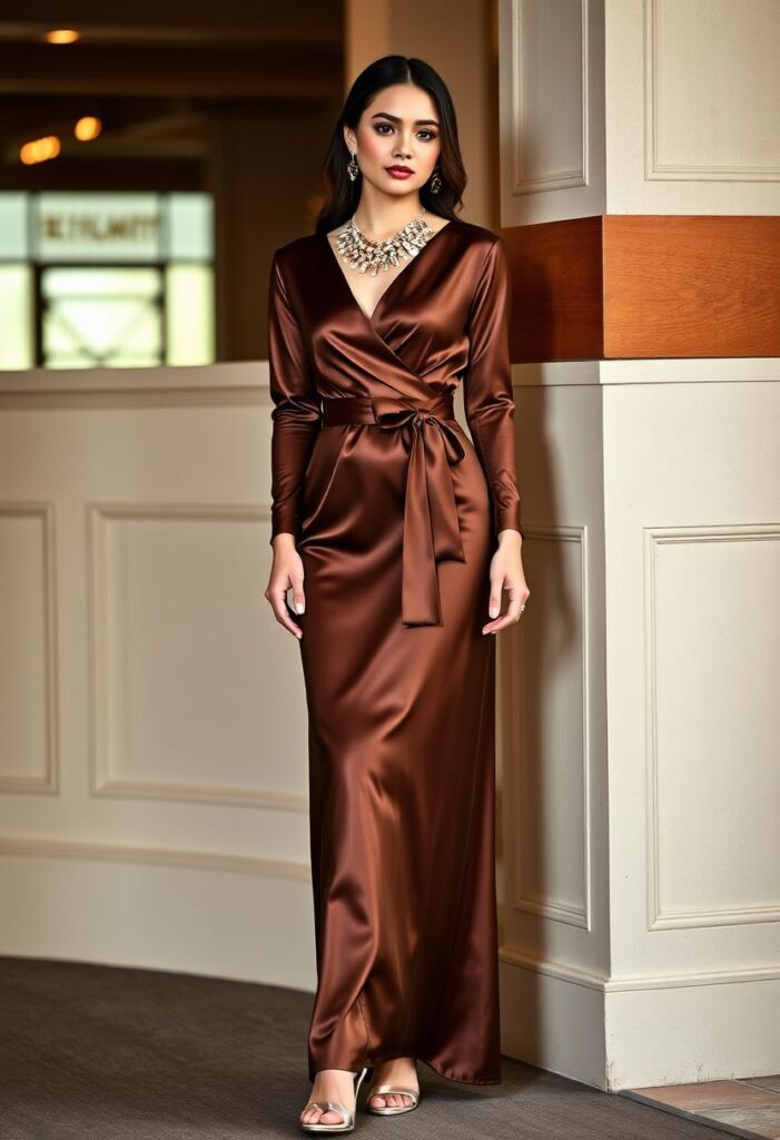 Satin Wrap Dress with Belt