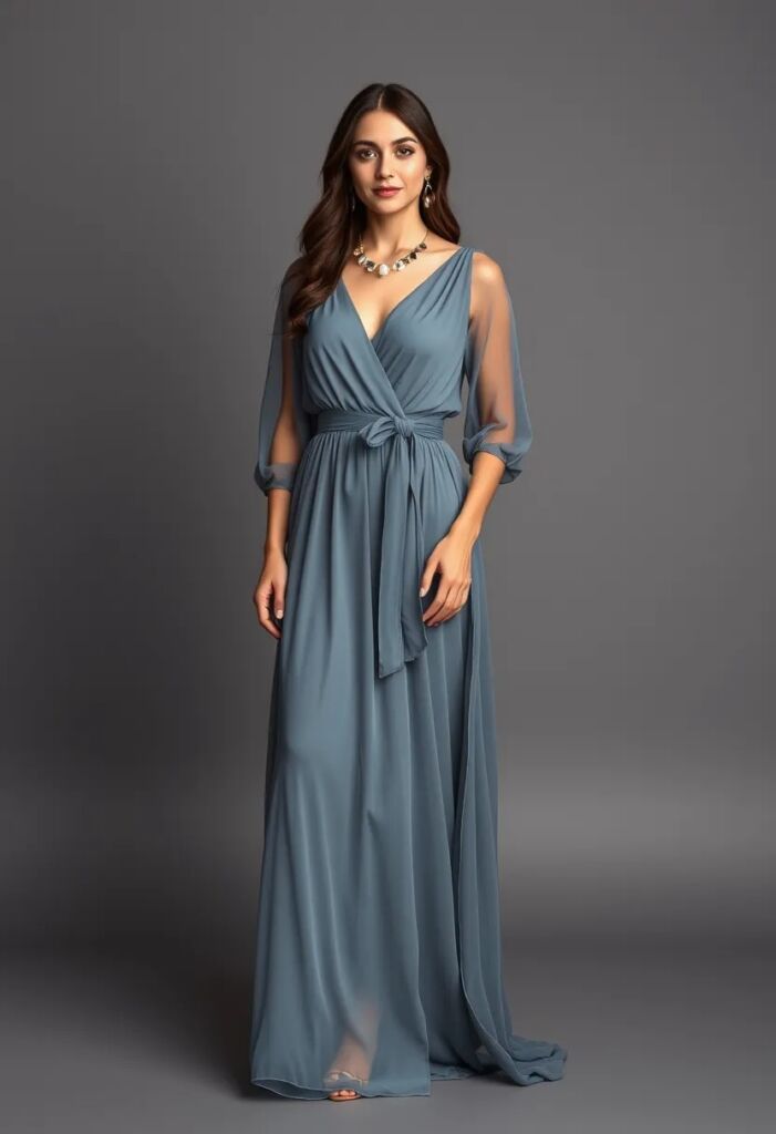 Silk Chiffon Gown with Belt