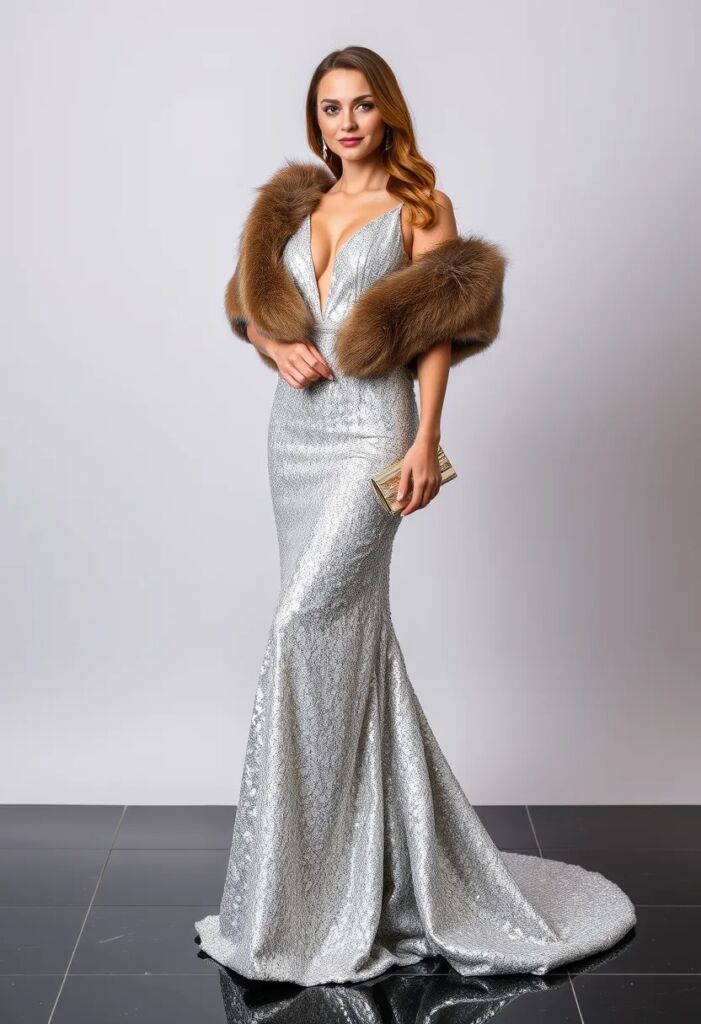 Silver Gown with Fur Stole