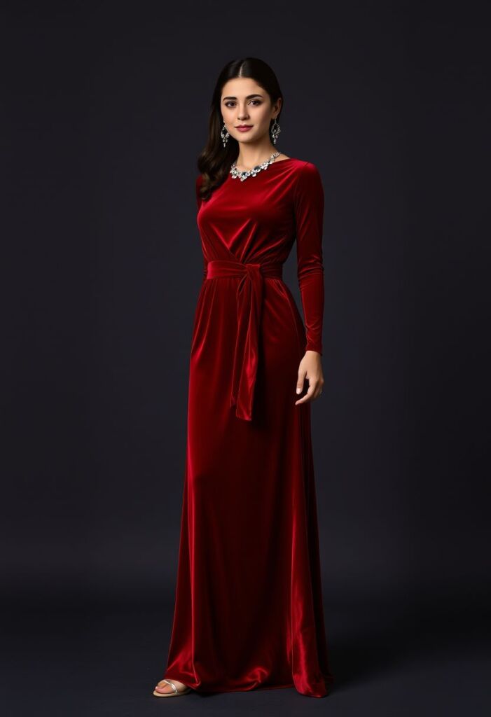 Velvet Maxi Dress with Belt