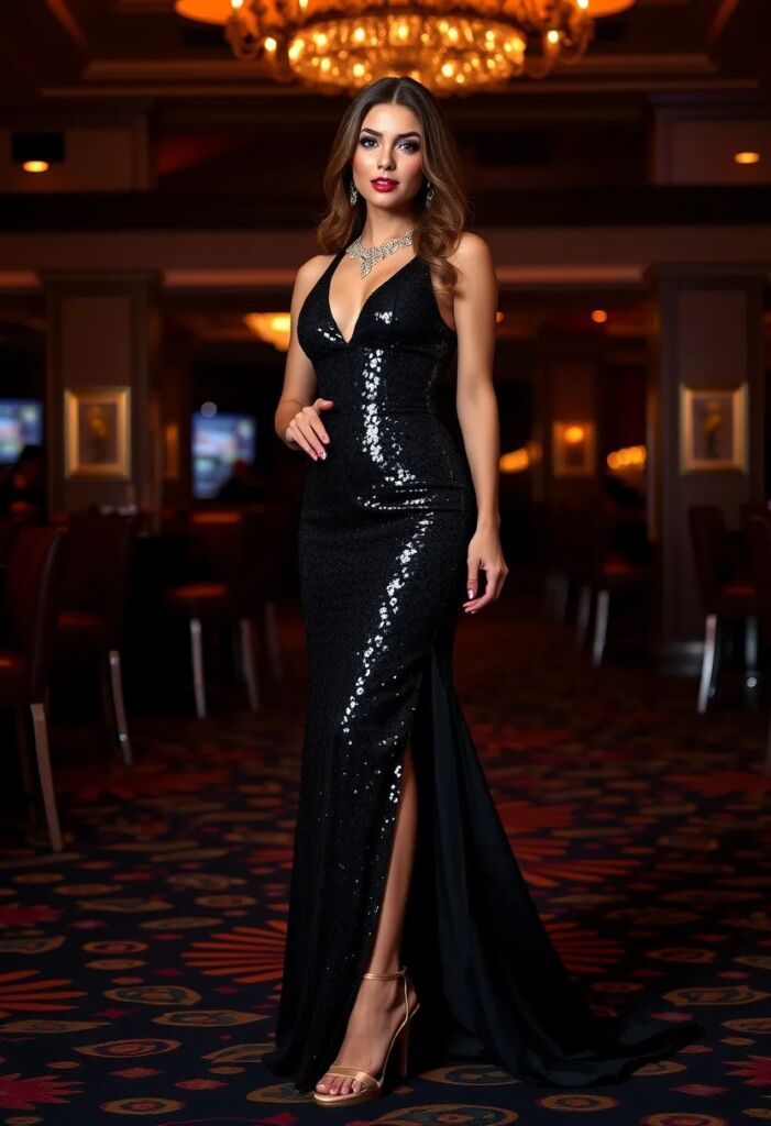 Classic Black Gown with Sequins