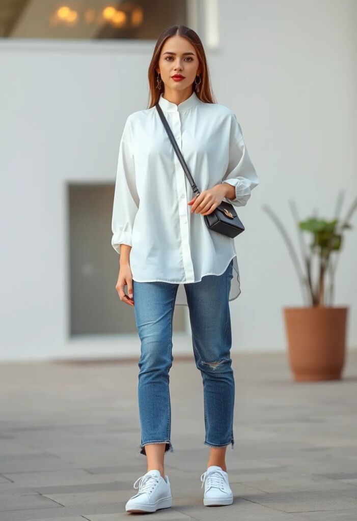 Cropped Jeans with Oversized Blouse