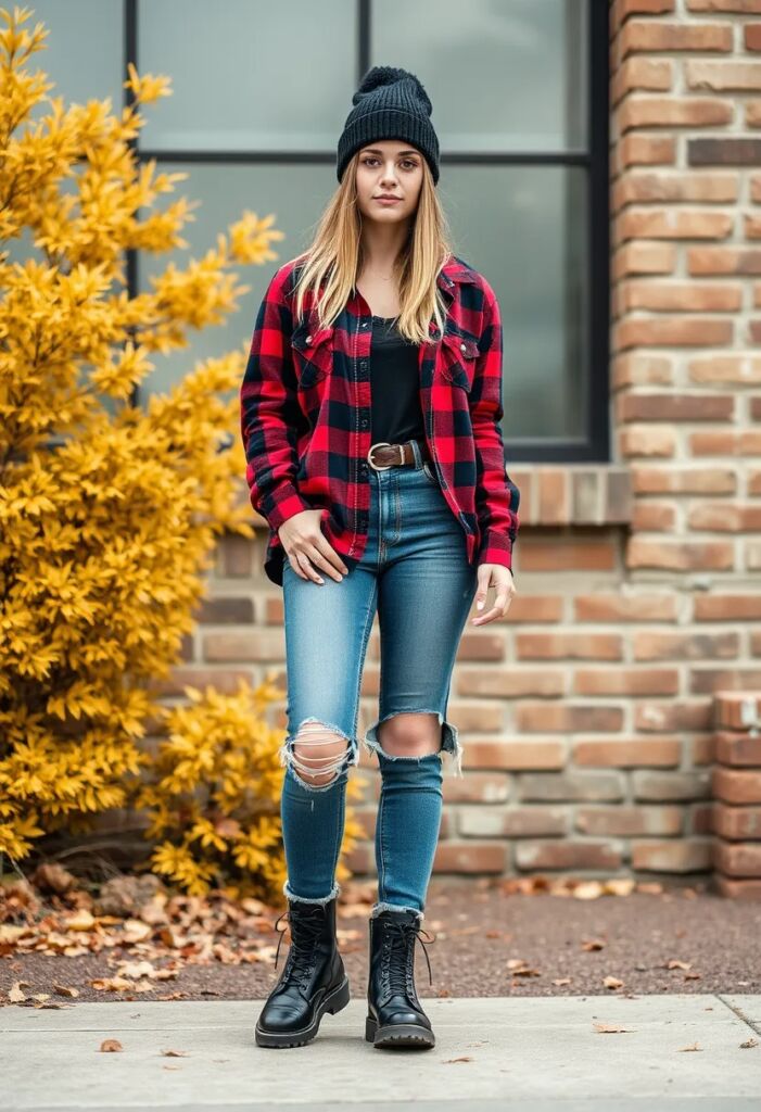 Flannel Shirt and Distressed Jeans