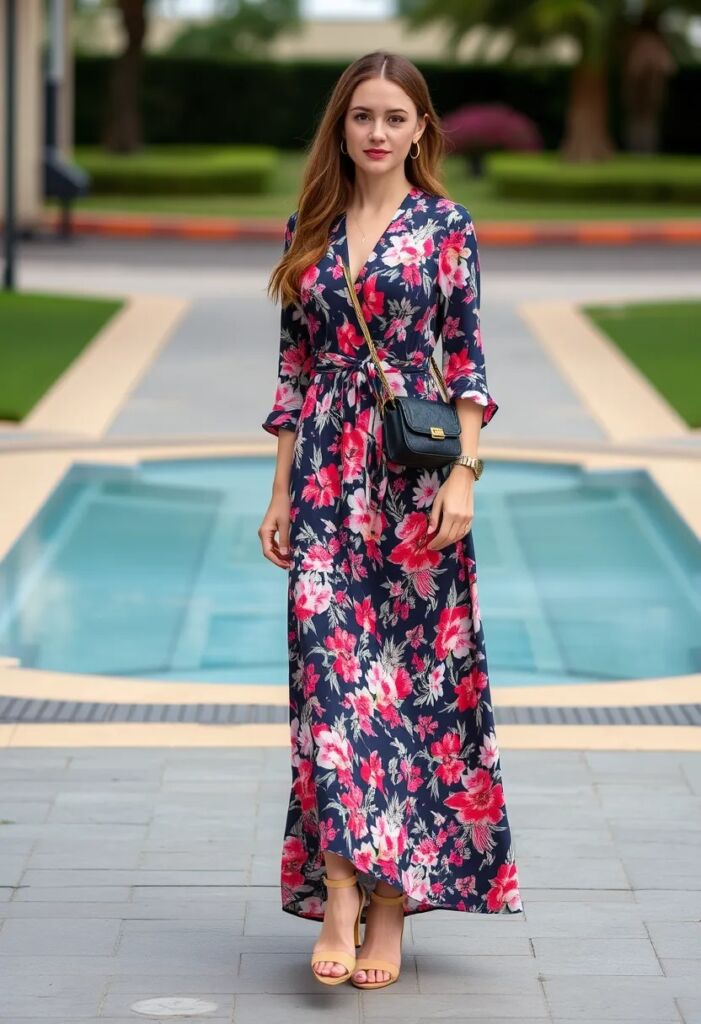 Floral Maxi Dress with Belt