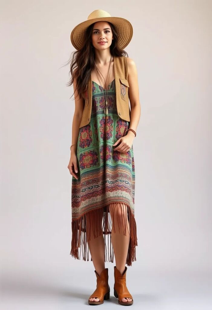 Fringed Hem dress with a cropped vest