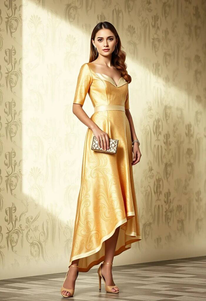 Gold Brocade Rococo Dress with Silk Trim